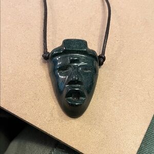 Green Stone Face Pendant Necklace